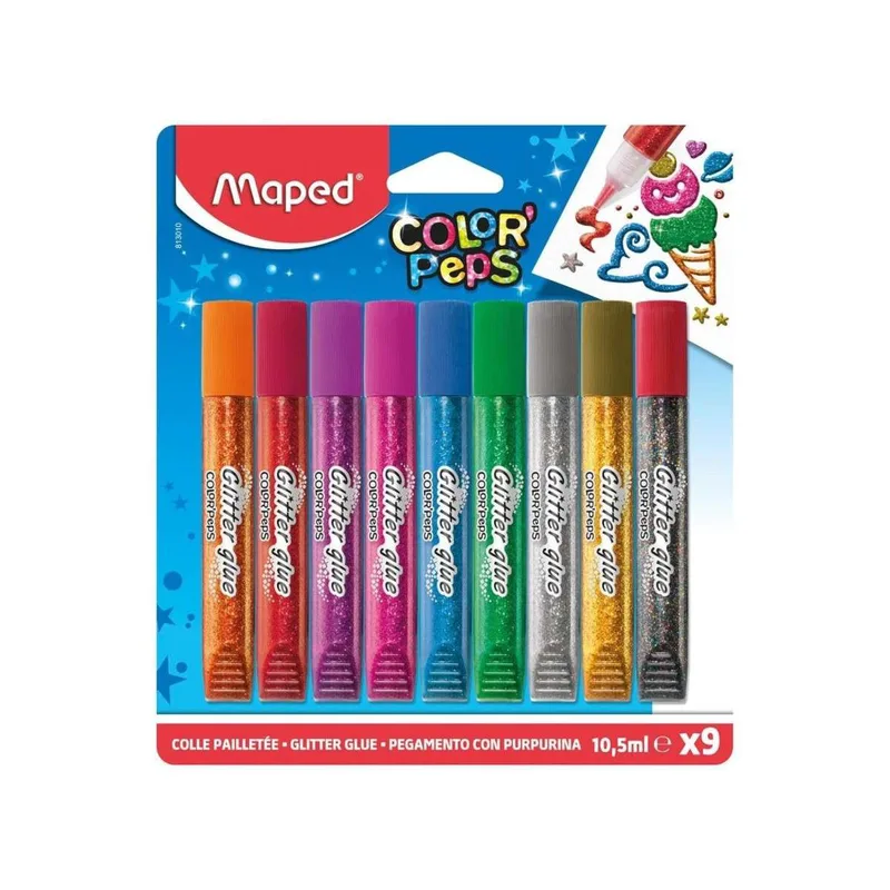 Maped Color Peps Glitter Glue Κόλλα 9 Χρωμάτων 10,5ml 813010