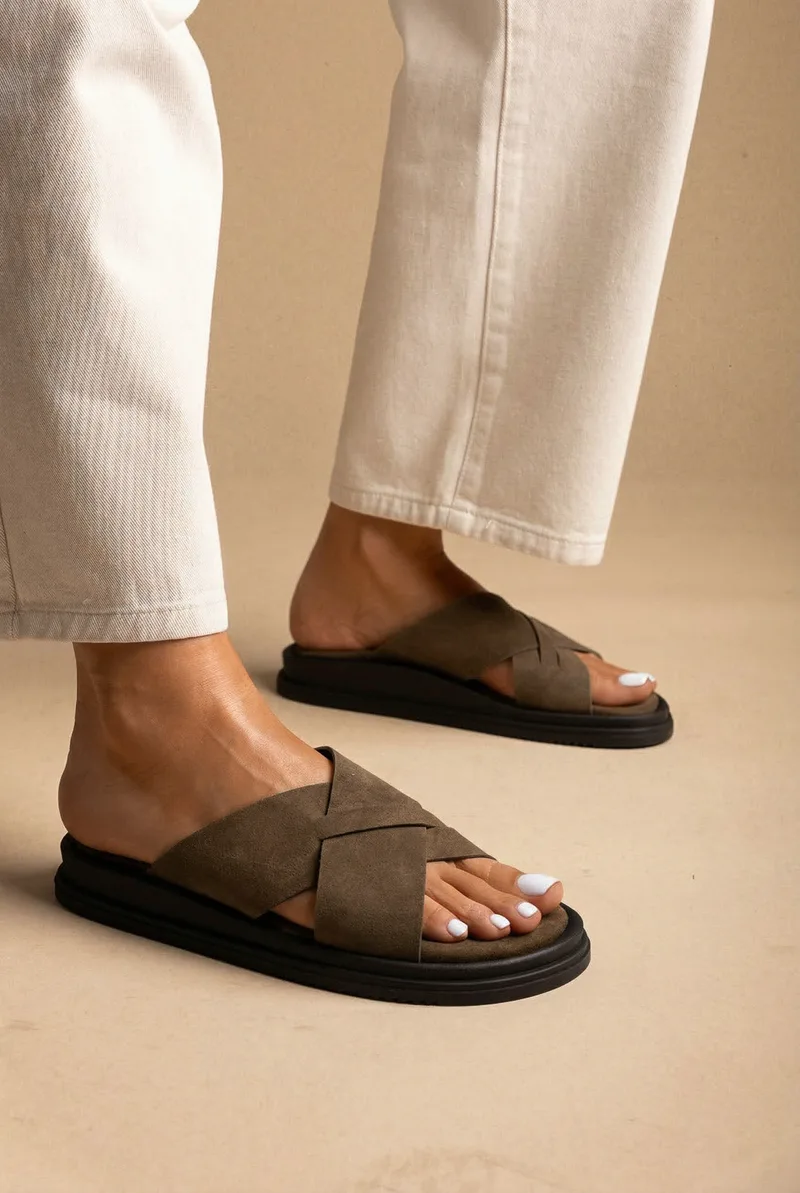 Estil Leather Sandals - 1825 - Olive Suede