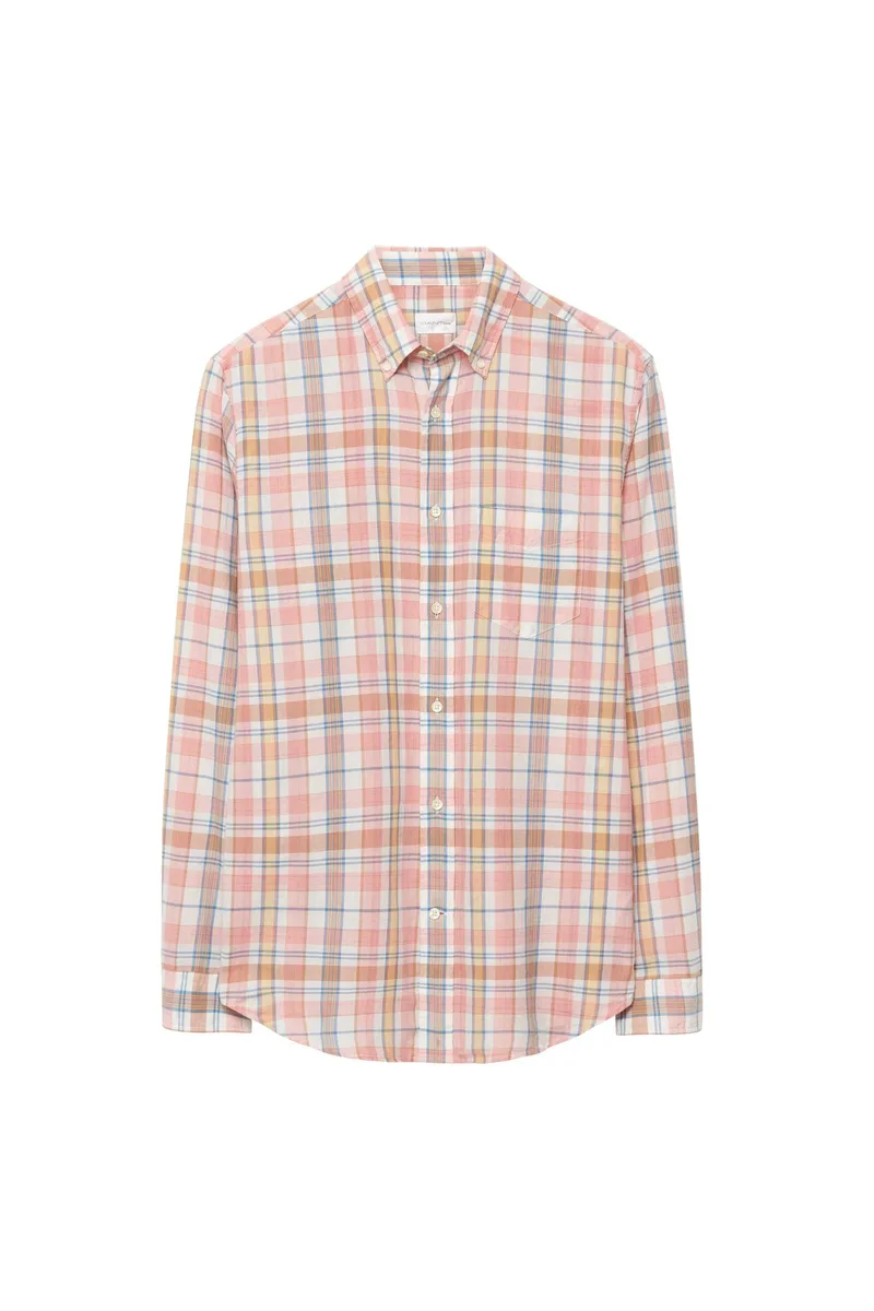 Gant ανδρικό πουκάμισο button down με καρό σχέδιο και τσέπη - 341159 Σομόν