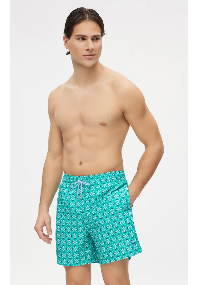 Ανδρικό Μαγιό Minerva Soft Green Ethnik Εμπριμέ 96-37603-061-Πράσινο