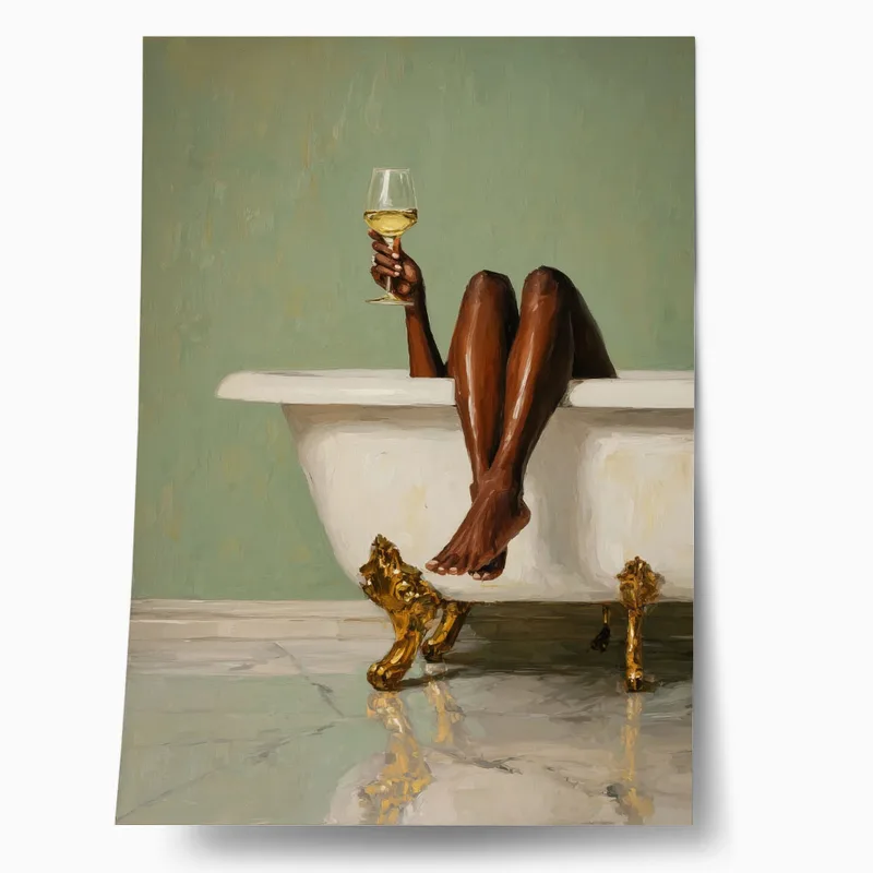 Poster AFROCENTRIC WOMAN DRINKING IN BATHTUB