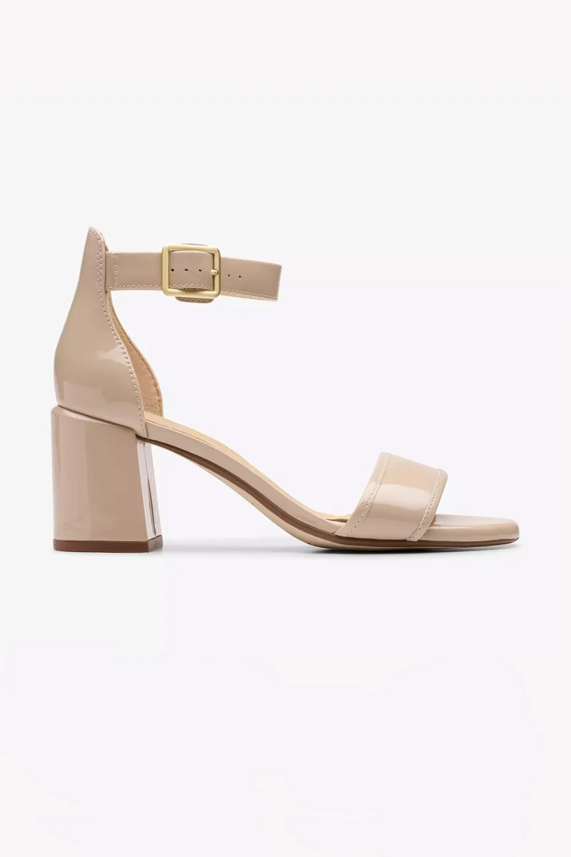 Clarks γυναικεία δερμάτινα πέδιλα με χοντρό τακούνι "Ezoria Mae" - 26181299 Nude