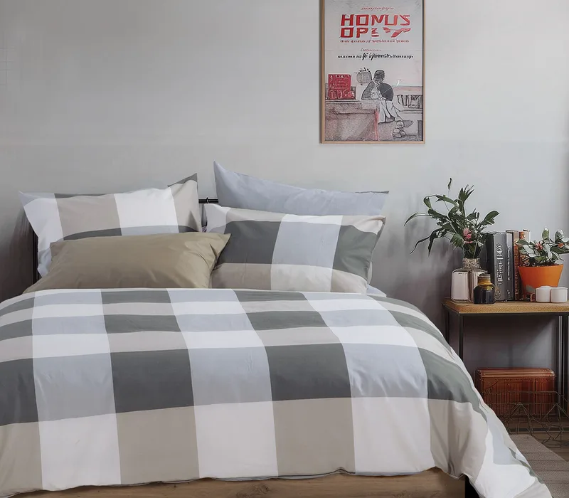 Σετ Παπλωματοθήκη Μονή 2 Τεμαχίων Nef-Nef Casual Check Grey 170x240
