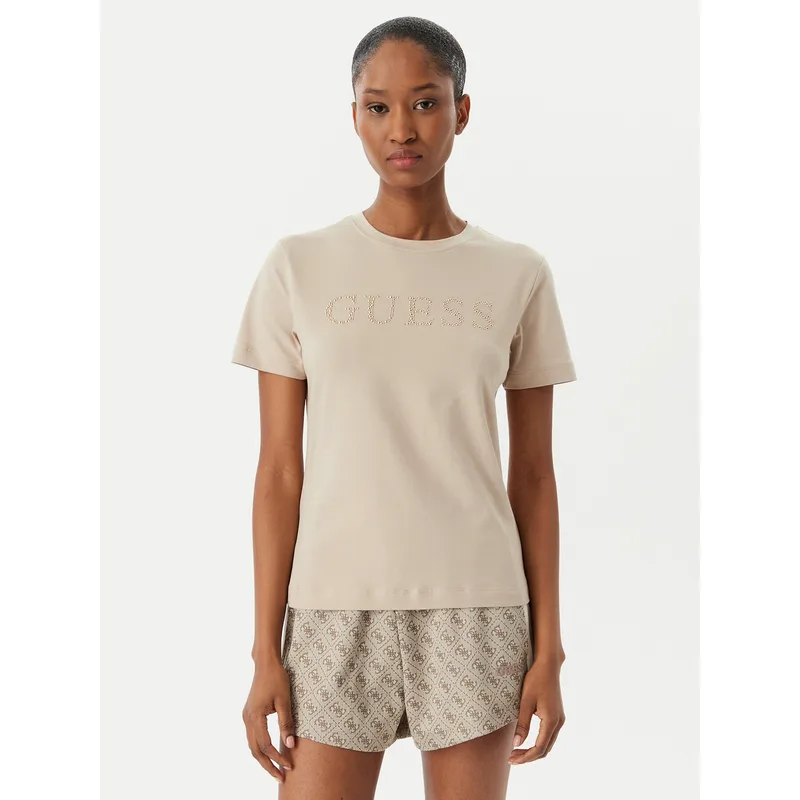 Guess T-Shirt V6RI20 J1314 Μπεζ Regular Fit