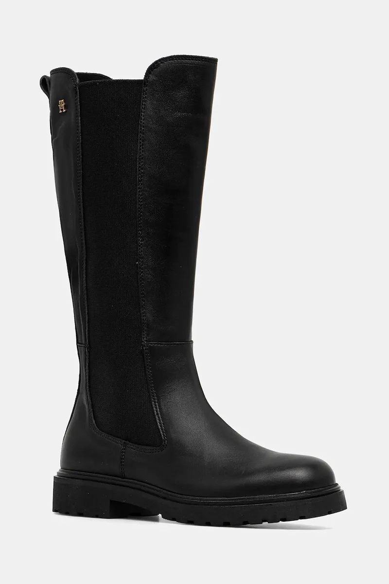 Δερμάτινες μπότες Tommy Hilfiger TH LTHR CLEATED LONG BOOT