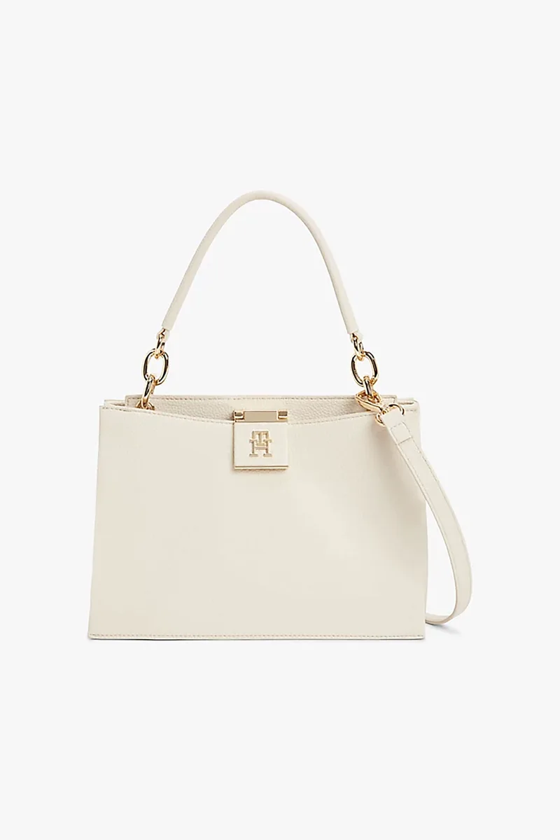 Tommy Hilfiger γυναικεία τσάντα tote με μεταλλικό monogram "Heritage" - AW0AW17191 Εκρού