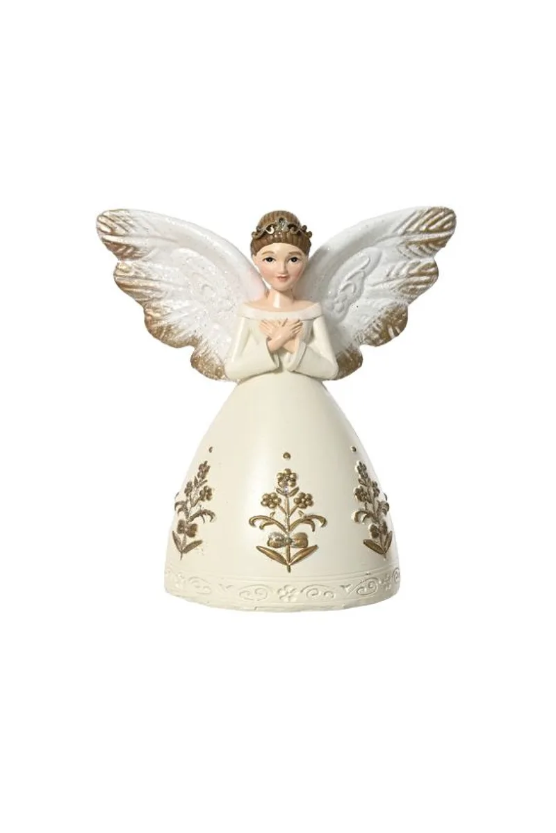 Αγγελος Απο Ρητινη Με Αναγλυφο Σχεδιο Και Glitter 13.5x9x14cm Λευκό Kaeming