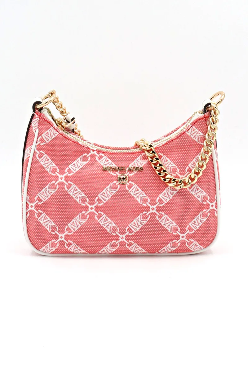 MICHAEL KORS ΤΣΑΝΤΑΚΙ ΧΕΙΡΟΣ ΑΛΥΣΙΔΑ JET SET CHARM ΑLL OVER LOGO ΚΟΡΑΛΙ/ΛΕΥΚΟ