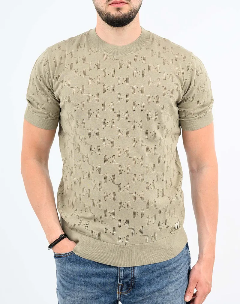 KARL LAGERFELD KNIT CREWNECK 1/2 655004-562301-420 Khaki