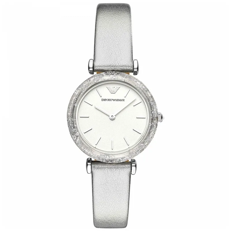 EMPORIO ARMANI Silver Leather Strap AR11124