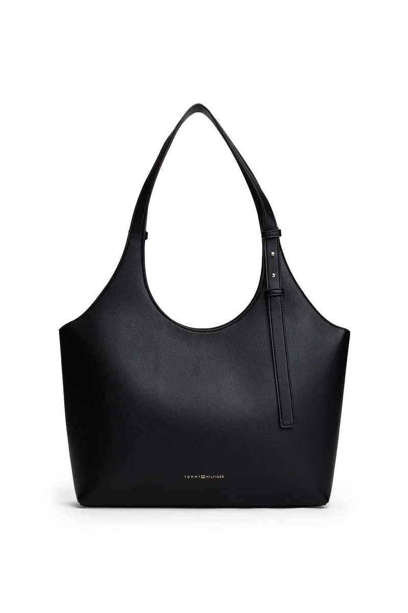 Tommy Hilfiger γυναικεία τσάντα tote με μεταλλικό λογότυπο "TH Logo" - AW0AW18232 Μαύρο