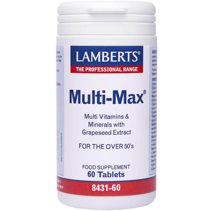 Lamberts Multi Max Συμπλήρωμα Διατροφής Πολυβιταμινών, Μετάλλων & Ιχνοστοιχείων για την Καλή Λειτουργία του Κυκλοφορικού & την Καλή Υγεία των Οστών για Άτομα από 50 Ετών 60tabs