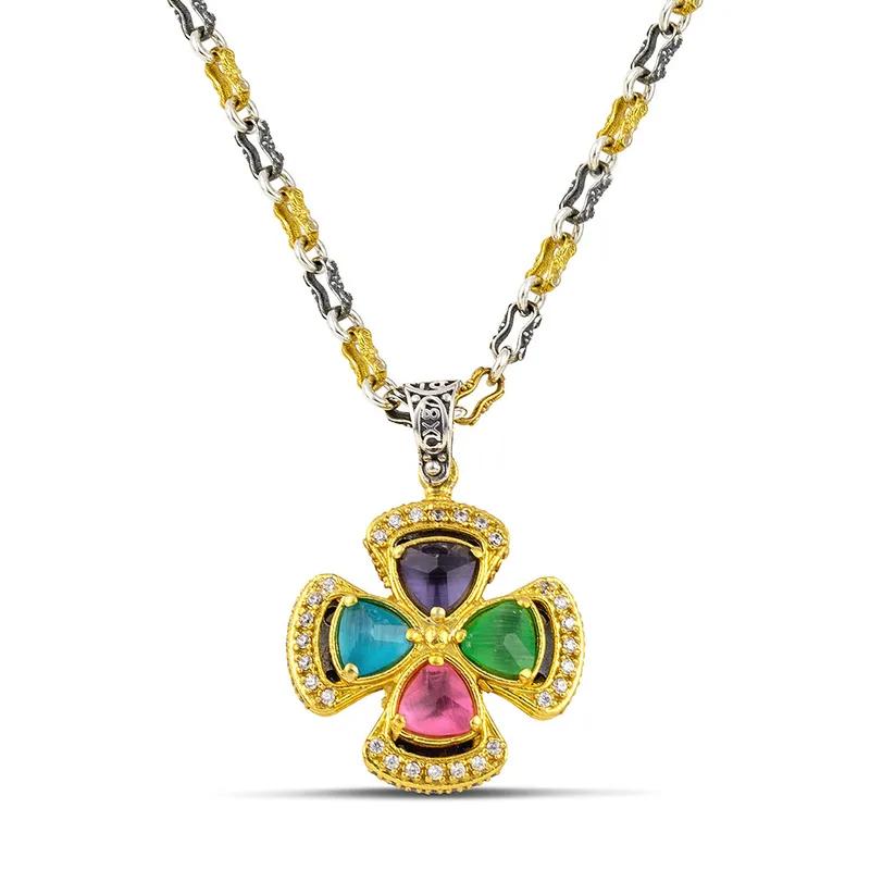 DIMITRIOS Γυναικείος Σταυρός Με Χρωματιστές Πέτρες Swarovski Από Ασήμι M165-2