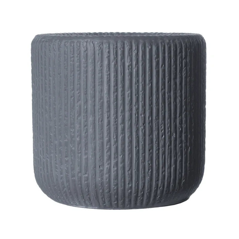 Supergreens Γλάστρα Πήλινη Στρογγυλή "Stripe" Γκρι Σκούρο L 42x42x40 εκ.