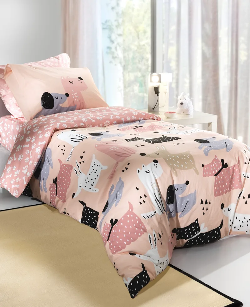 Σετ Σεντόνια 3τμχ Βαμβακερά Μονά 160x260εκ. Doggy Ροζ Saint Clair (Ύφασμα: Βαμβάκι 100%, Τύπος κατωσέντονου: Χωρίς Λάστιχο, Χρώμα: Ροζ) - Saint Clair - 5206480492099
