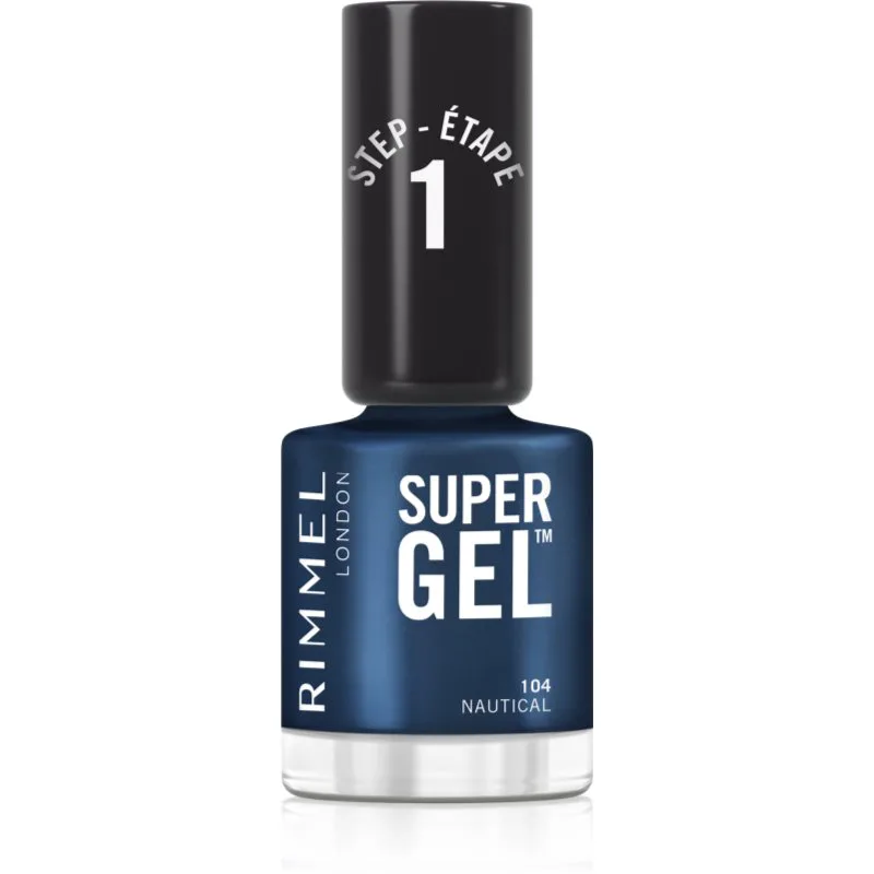 Rimmel Super Gel τζελ βερνίκι νυχιών χωρίς τη χρήση των UV/LED λαμπτήρων απόχρωση 104 Nautical 12 ml