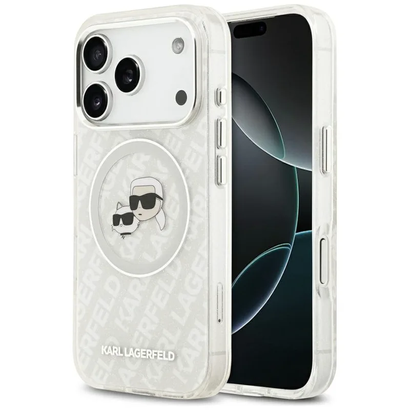 Θήκη Karl Lagerfeld IML Glitter Karl and Choupette Heads MagSafe Grey iPhone 17 Pro
