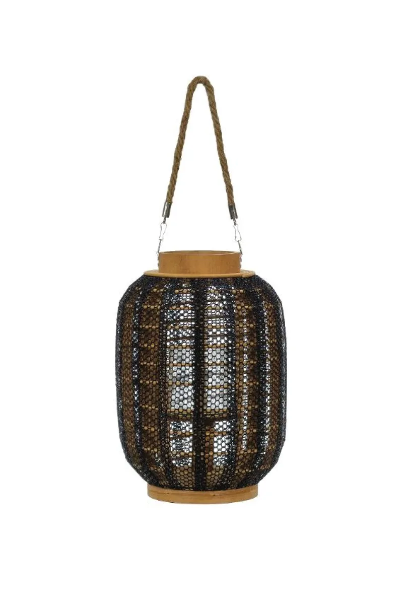 Φαναρι Απο Ξυλο Bamboo Με Μαυρο Πλεγμα Και Λαβη 32Cm 20x20x32cm Μονόχρωμο GTR