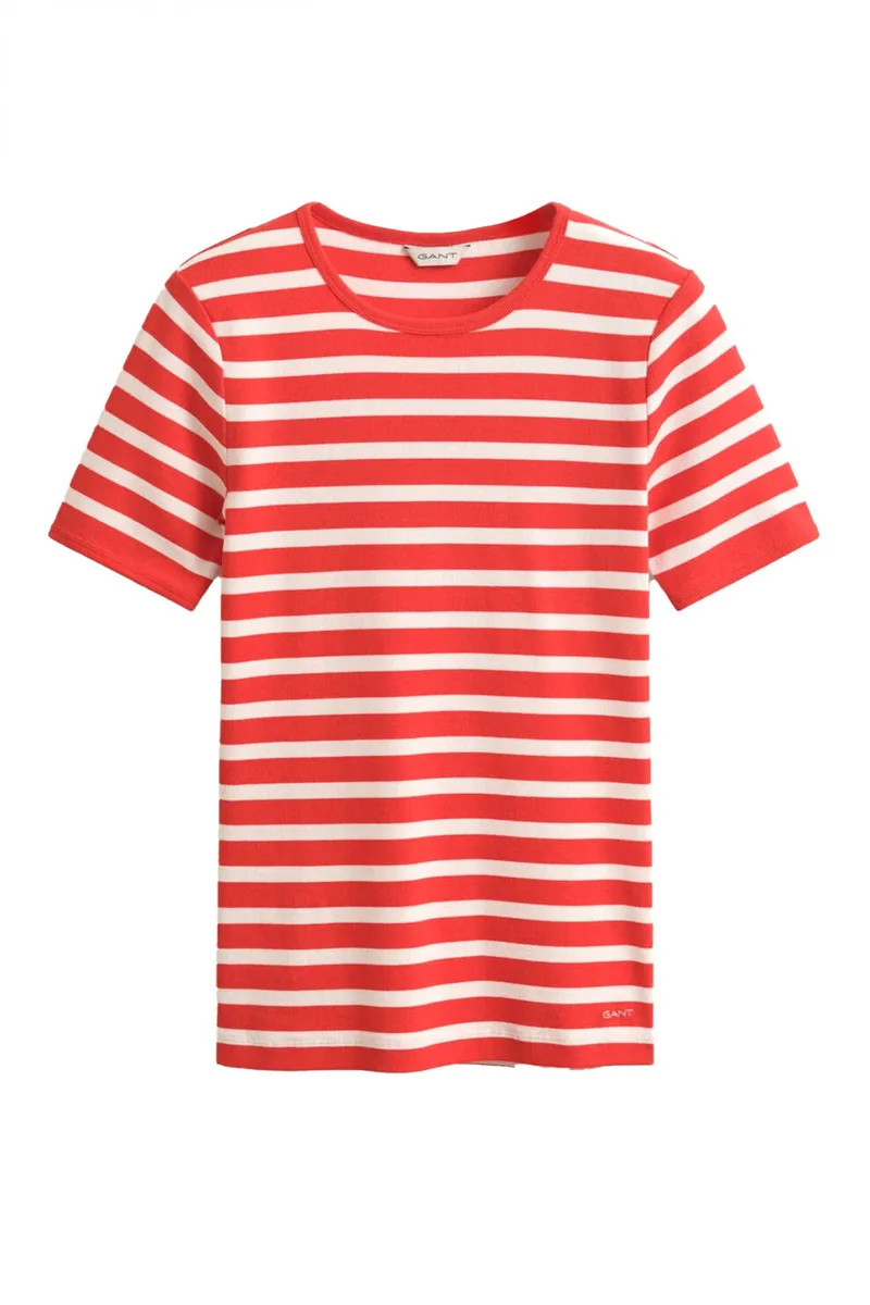 GANT T-SHIRT RIBBED ΡΙΓΕ ΛΕΥΚΟ ΠΟΡΤΟΚΑΛΙ