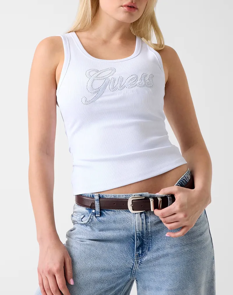 GUESS LOGO SCRIPT TANK TOP ΜΠΛΟΥΖΑ ΓΥΝΑΙΚΕΙΟ W6GP22K2954-G011 White