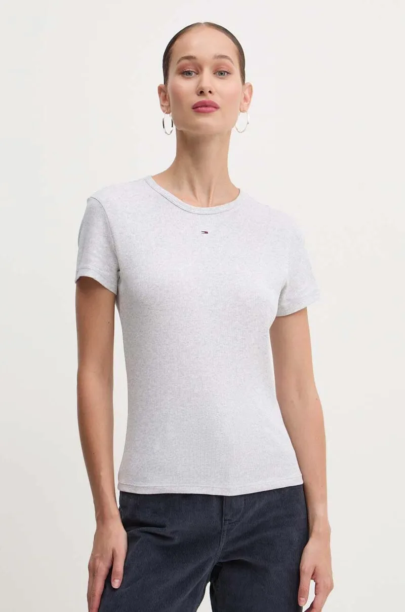 Tommy Jeans μπέιζικ T-shirt γυναικείο βαμβακερό με ελαστάν