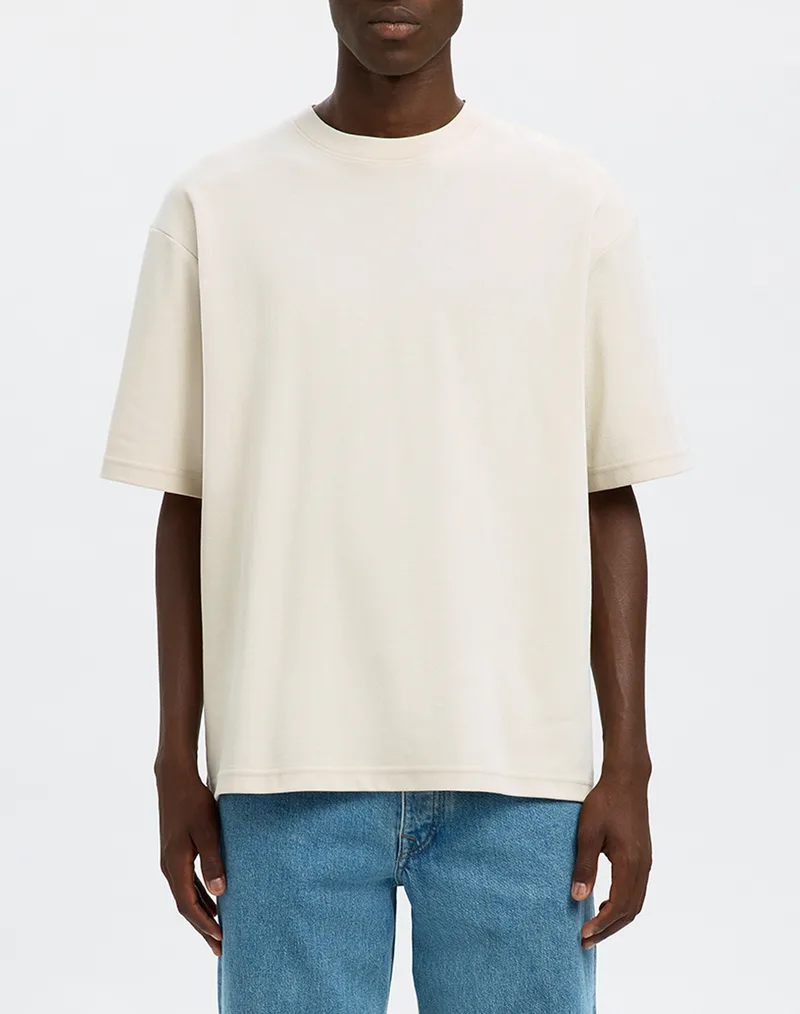SELECTED SLMLOOSEOSCAR SS O-NECK TEE NOOS 16094143-Oatmeal Cream