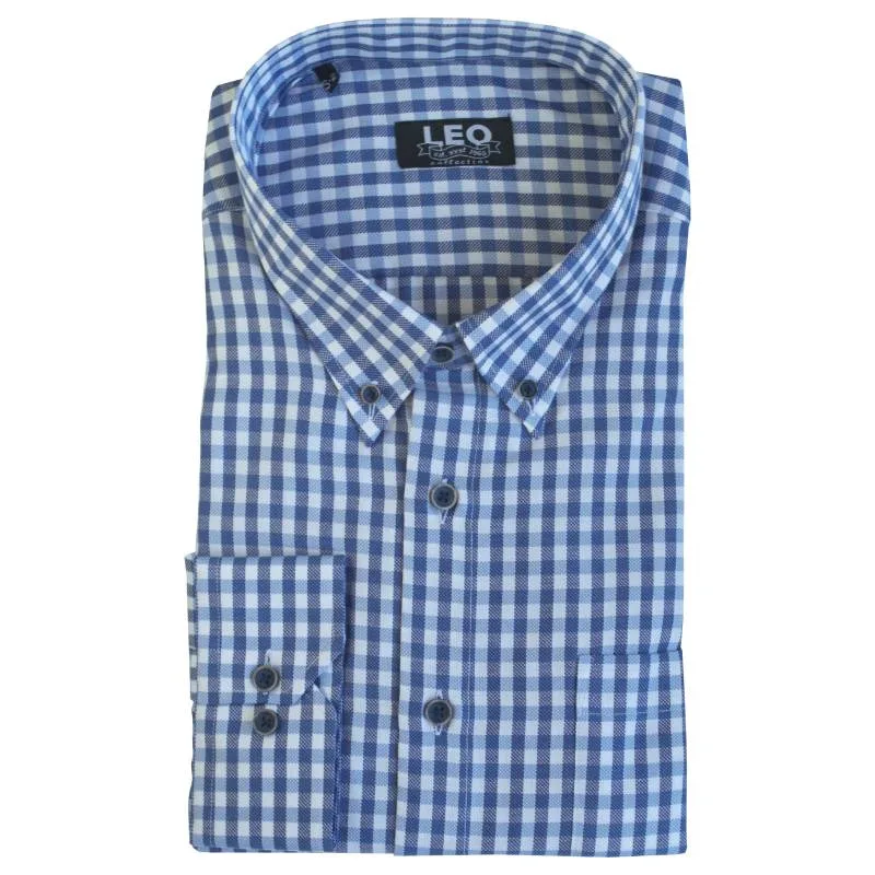 Πουκάμισο καρό γαλλικής ραφής "Malta Sunstorm" by Leo Collection - Navy Blue / White