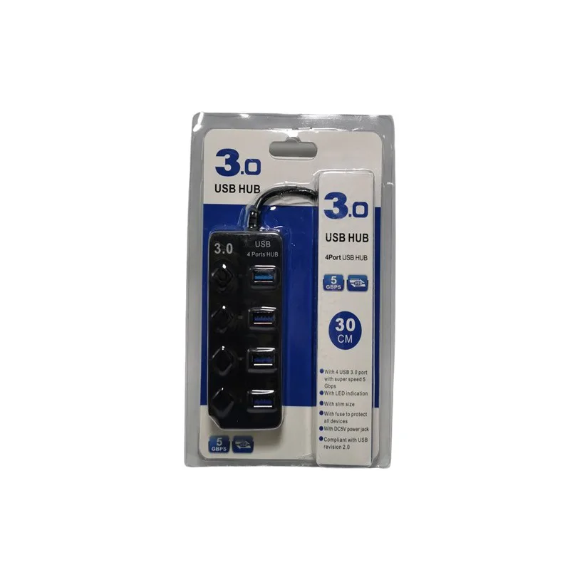 Usb hub 3.0 / 4 θυρών με διακόπτες τροφοδοσίας και προσαρμογέα HQ-4-PORT