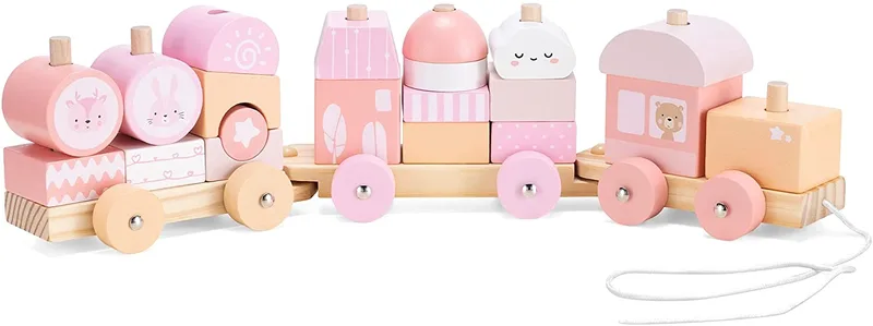 Navaris Wooden Toy Stacking Train - Ξύλινο Τρενάκι - Ροζ (52541.05)