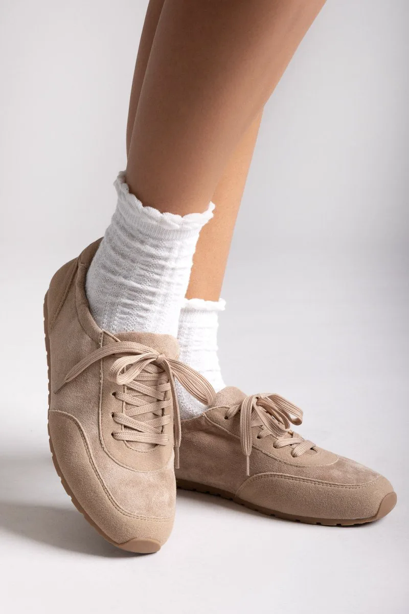 Ideal shoes Suede Low-Top Sneakers - 9723 - Taupe Suede