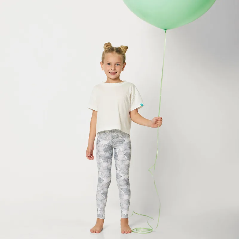 GIRL'S LEGGINGS FLOWERS GREY