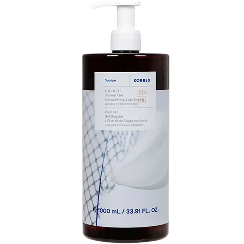 Korres Yoghurt & Purifying Sage Extract Shower Gel Απαλό Κρεμώδες Ενυδατικό Αφρόλουτρο με Άρωμα Γιαούρτι & Εκχύλισμα Φασκόμηλου με Αντλία 1000ml