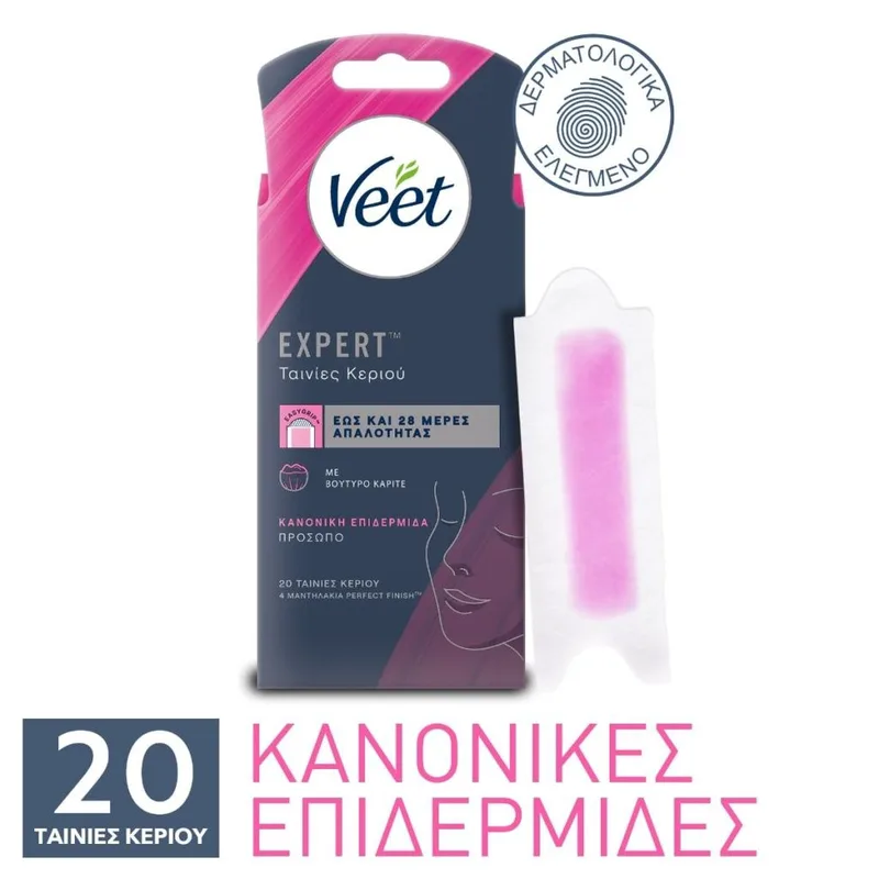 Veet Ταινίες Αποτρίχωσης Προσώπου Κρύο Κερί Για Κανονικές Επιδερμίδες 20τεμ