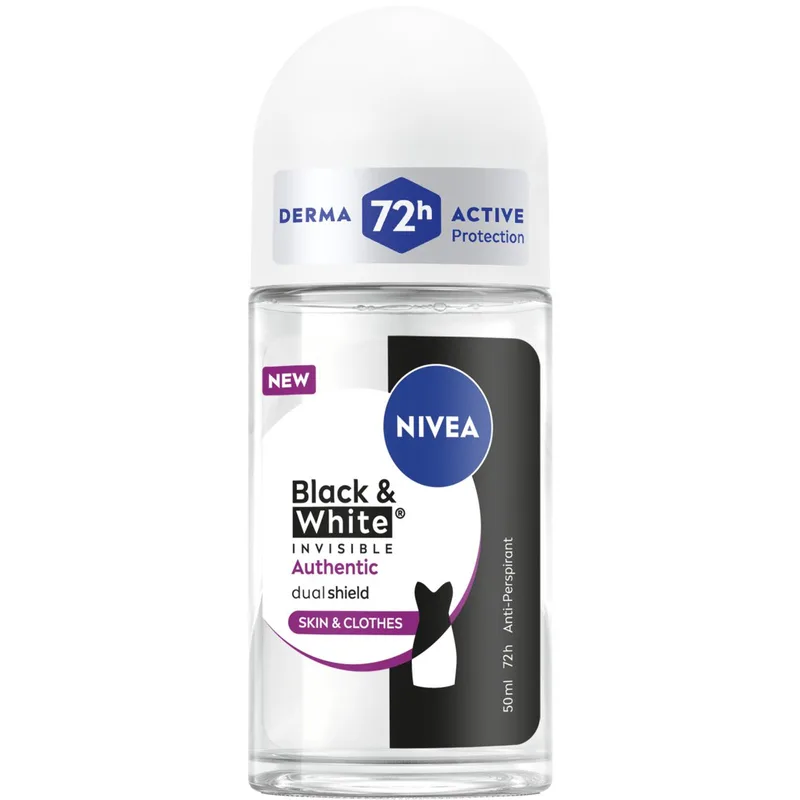 Nivea Black & White Invisible Authentic 72h Protection Deo Roll-on Γυναικείο Αποσμητικό 72ωρης Αόρατης Προστασίας για Επιδερμίδα & Ρούχα 50ml