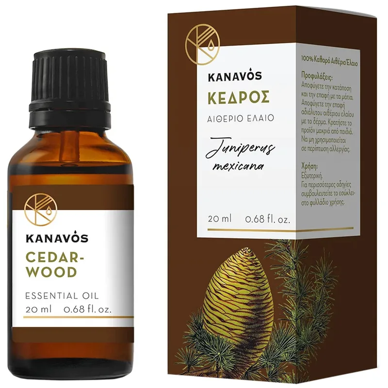 Kanavos Cedarwood Essential Oil Αιθέριο Έλαιο για Φυσικό Αρωματισμό του Χώρου, Κατάλληλο για Εισπνοές που Προσφέρει Χαλάρωση & Ευεξία 20ml - Κέδρος