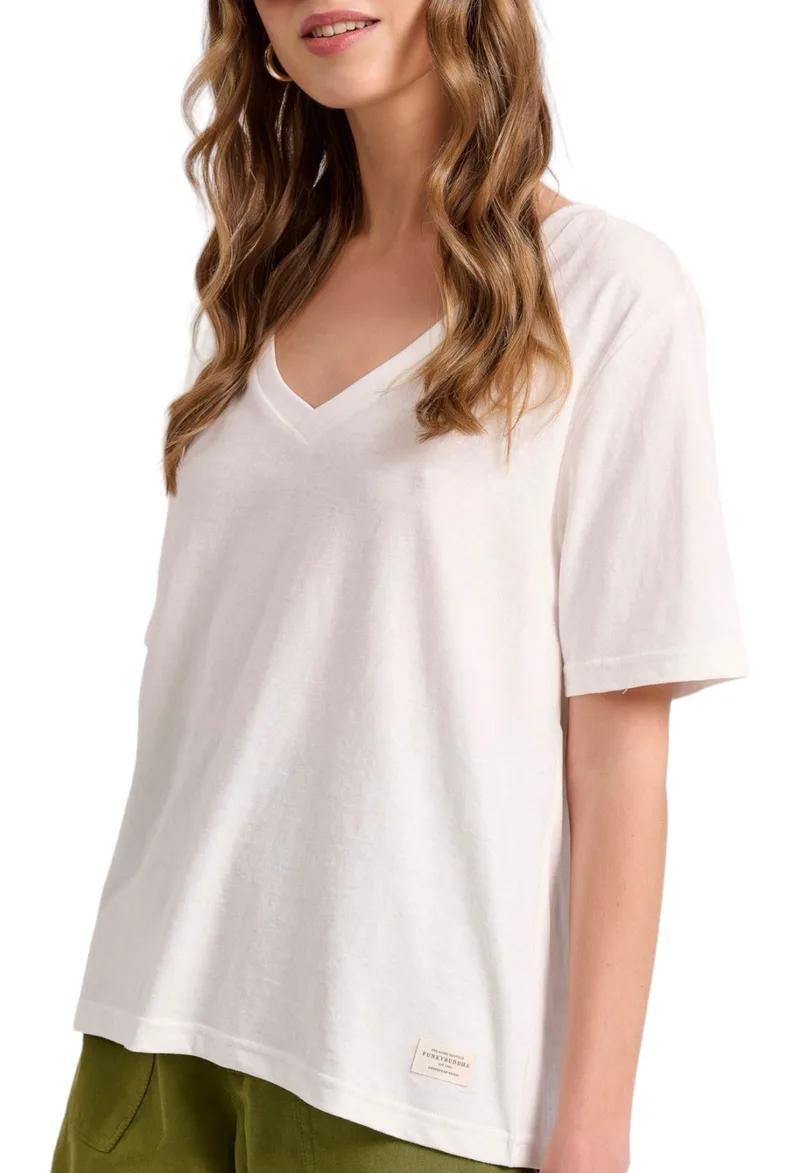 Μπλούζα Κοντομάνικη Funky Buddha Basic FBL009-176-04-OFF WHITE Γυναικείο