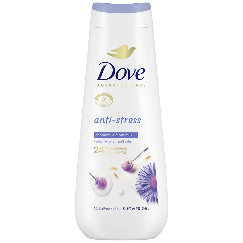 Dove Advanced Care Anti-Stress Shower Gel Ενυδατικό Αφρόλουτρο για Απαλό & Βαθύ Καθαρισμό του Δέρματος με Χαμομήλι & Γάλα Βρώμης 600ml