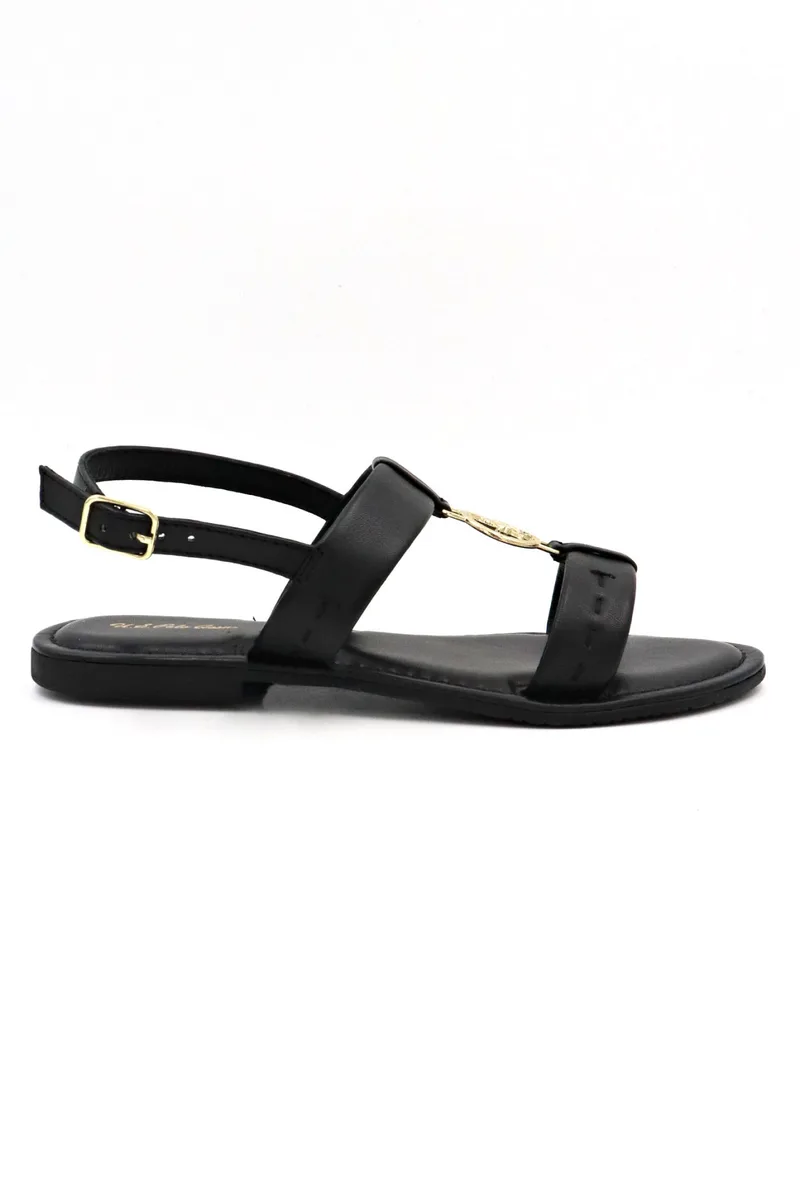 U.S. POLO ASSN. ΠΑΠΟΥΤΣΙΑ ΣΑΝΔΑΛΙΑ ΜΕΤΑΛΛΙΚΟ LOGO ΜΑΥΡΟ