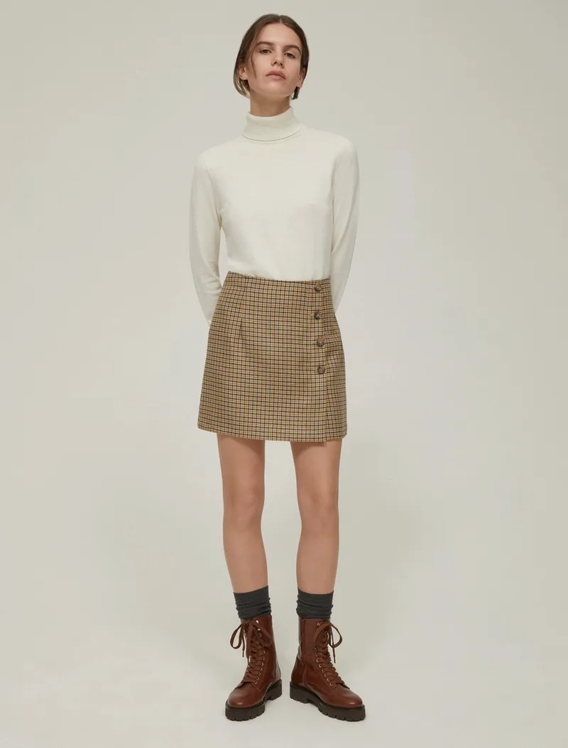Penny Black Γυναικεία Μίνι Φούστα Μάλλινη Slim Fit σε Καρό Καφέ