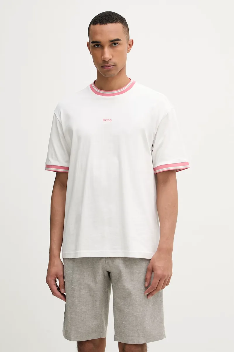 BOSS Πορτοκαλί basic t-shirt ανδρικό βαμβακερό