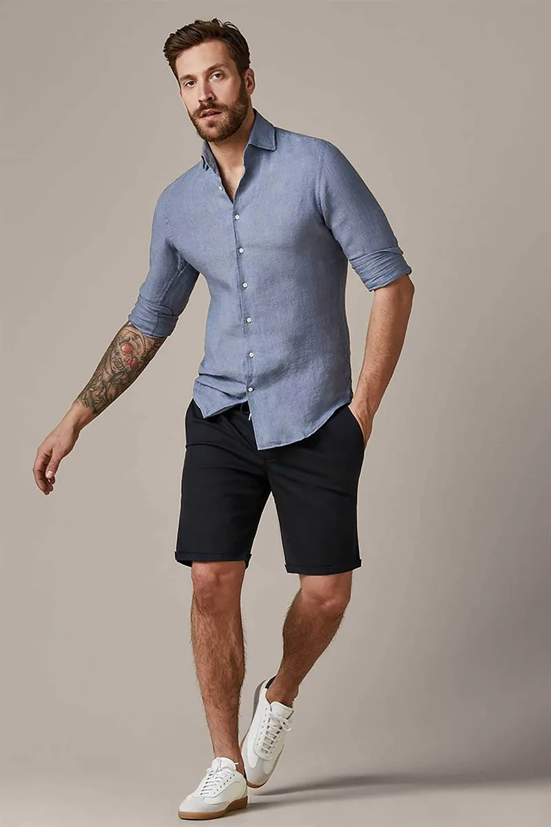 Profuomo ανδρική βερμούδα με ελαστική μέση Slim Fit - PPVQ10028B Σκούρο Μπλε