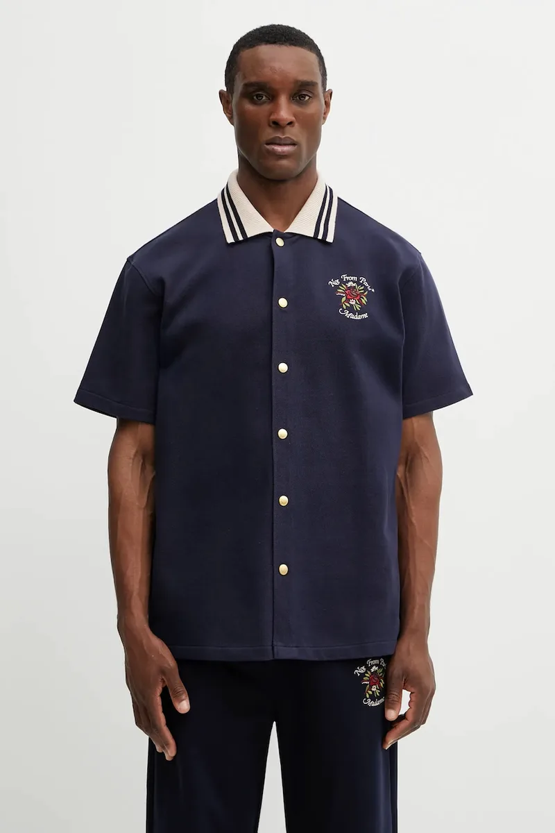 Βαμβακερό πουκάμισο Drôle de Monsieur Chemise Piquée Slogan Rose
