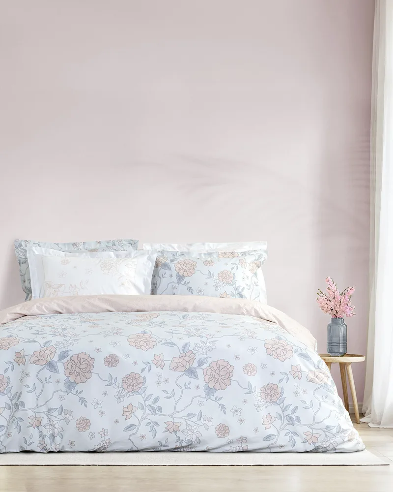 Σετ Σεντόνια King Size 4 Τεμαχίων Nima Floral Dream Σιέλ, Τιρκουάζ, Ροζ 270x280