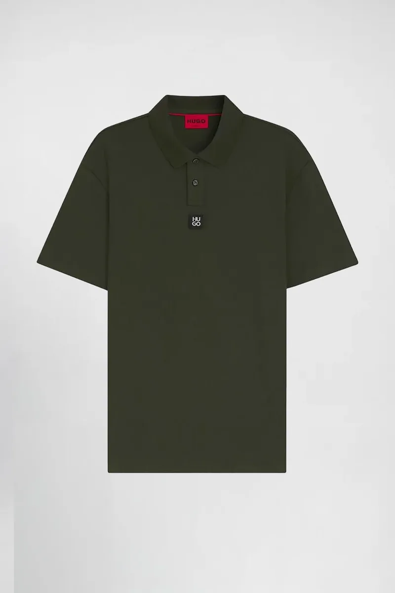 Hugo Boss ανδρική μπλούζα πόλο μονόχρωμη με logo patch Regular Fit "Deabono" - 50517638 Χακί