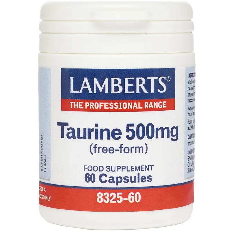 Lamberts Taurine Συμπλήρωμα Διατροφής Ταυρίνης για τη Φυσιολογική Λειτουργία του Εγκεφάλου, Πνευματική Ενίσχυση & Ενέργεια με Αντιοξειδωτικές Ιδιότητες 500mg, 60caps