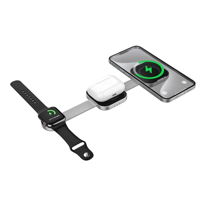 WiWU 3in1 Planeta Trio Wireless Charging Folding Station Grey (W031)