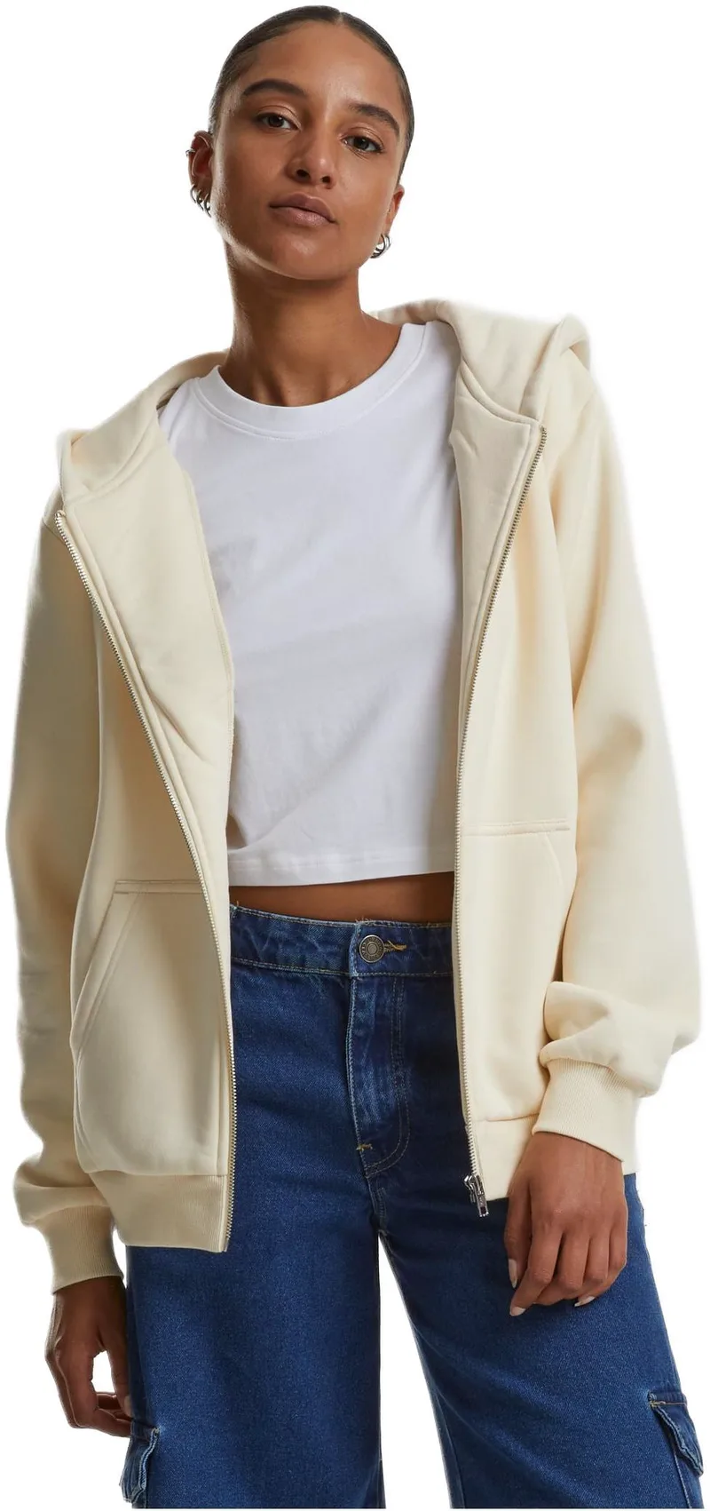 Ladies Fluffy Zip Hoody Urban Classics TB7286-02903 whitesand