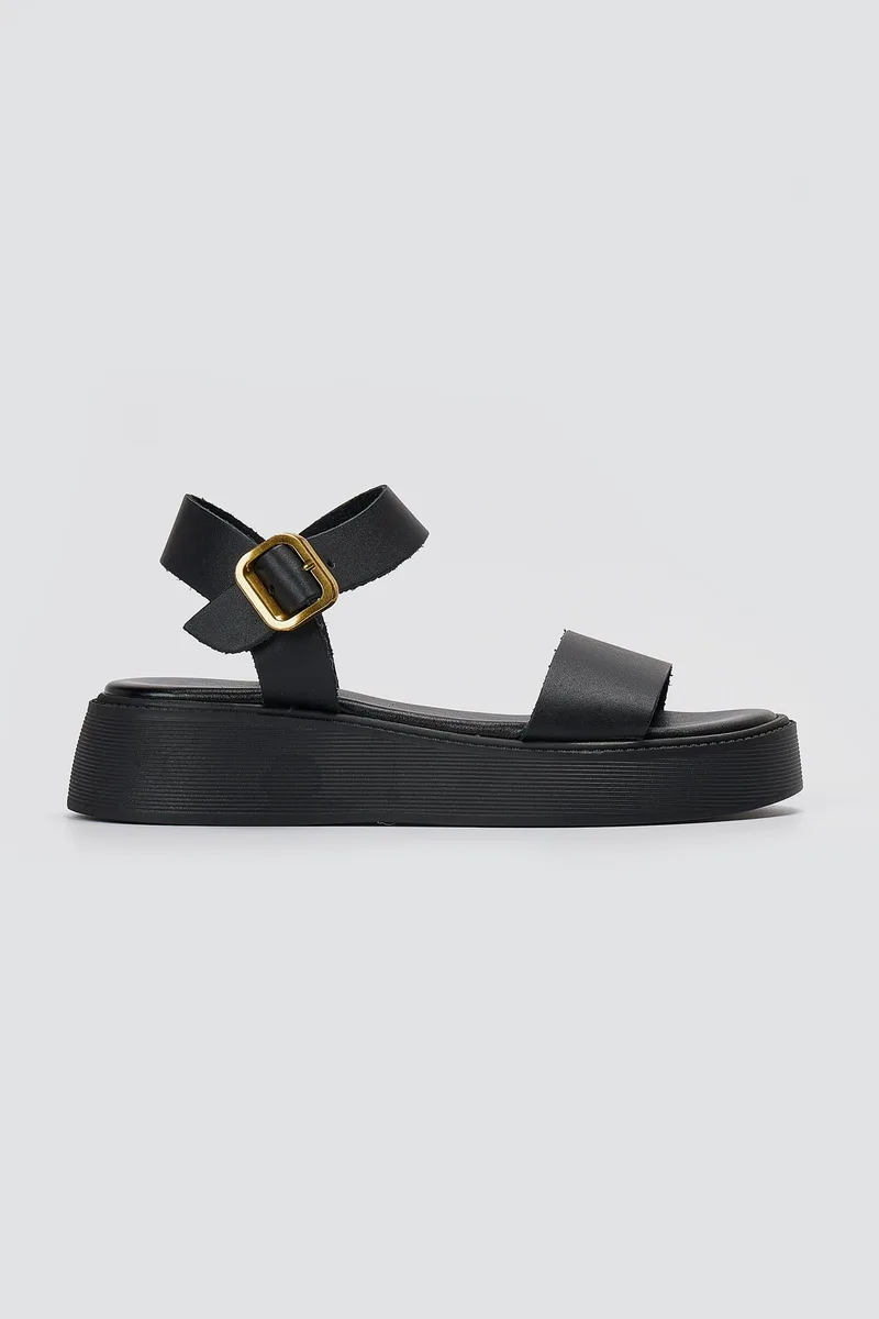 Estil Leather Flatform Sandals Ankle Strap - 1702NK - Black