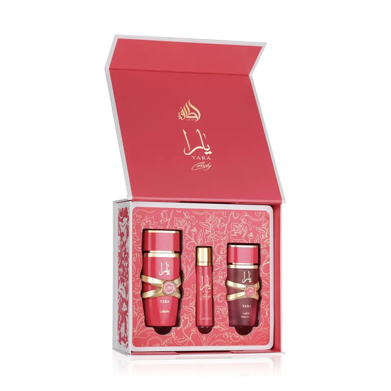 Lattafa Yara Candy Eau de Parfum 100 ml + Mini Eau de Parfum 12 ml + Hair Mist 50 ml for Women 1 pcs