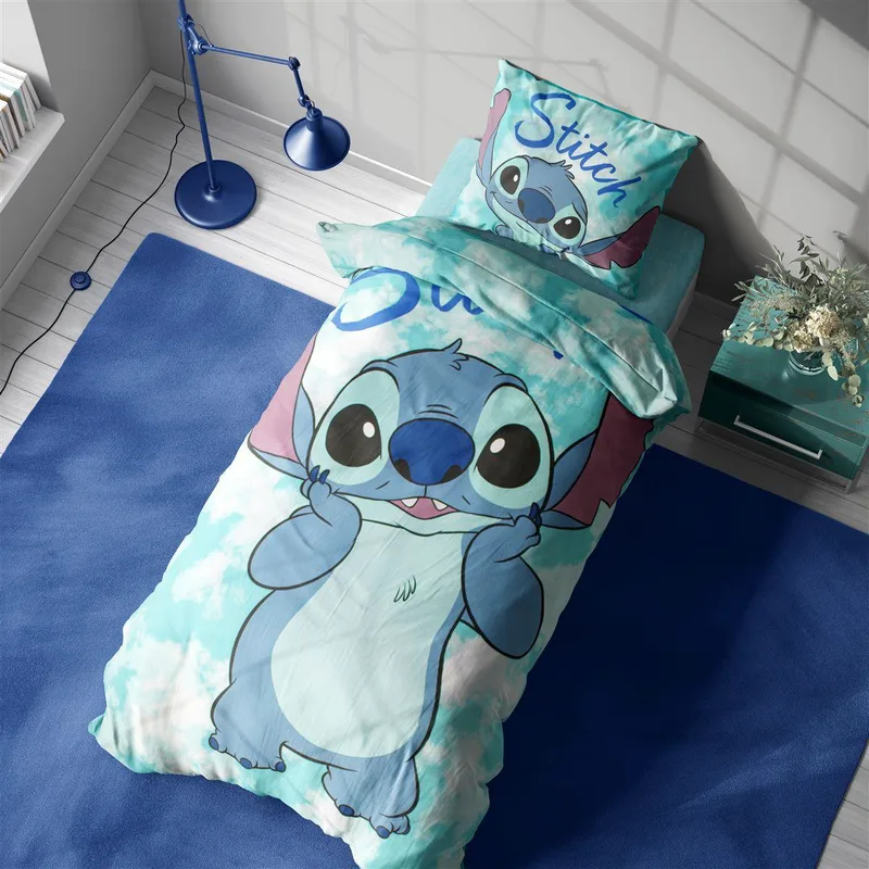 Σετ Σεντόνια Βαμβακερά Μονά 160x240εκ. Stitch 823 Turquoise Digital Print Disney DimCol (Ύφασμα: Βαμβάκι 100%, Τύπος κατωσέντονου: Χωρίς Λάστιχο, Χρώμα: Τυρκουάζ) - DimCol - 54162223003